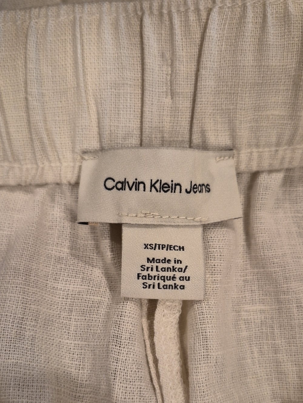 S/M Calvin Klein Linen & Cotton Wide Leg Pants, Elastic Drawstring Waist - Picture 3 of 11